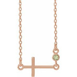 Collier croix latérale en or rose 14 carats et péridot naturel, 40-45 cm
