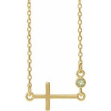 Collier croix latérale en péridot naturel jaune 14 carats, 40-45 cm