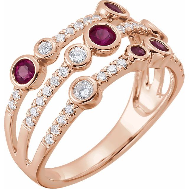 Bague rubis rose 14 carats et diamant 3/8 CTW