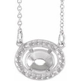 Monture de collier ovale en platine 9x7 mm style halo 16 1/2"