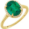 Bague en or jaune 14 carats avec émeraude de laboratoire de 10 x 8 mm et diamants naturels (0,06 carat au total).