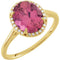 Bague en or jaune 14 carats avec tourmaline rose naturelle de 10 x 8 mm et diamants naturels (0,06 carat au total).