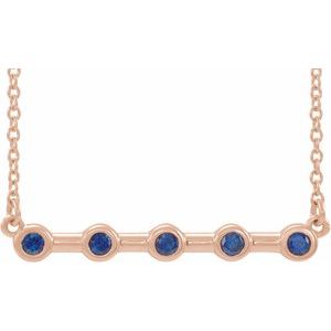 Collier avec saphir bleu de laboratoire rose 14 carats serti clos, 45,7 cm (18 pouces)