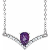 Collier en platine, améthyste naturelle et diamants naturels (0,06 carat au total), 40 cm (16 pouces).