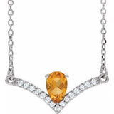 Collier en argent sterling, citrine naturelle et diamants naturels (0,06 carat au total), 40,6 cm (16 pouces).