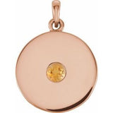 Pendentif disque en citrine naturelle rose 14 carats