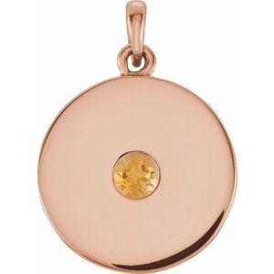 Pendentif disque en citrine naturelle rose 14 carats