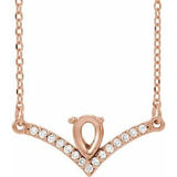 Collier semi-serti en or rose 14 carats, diamants naturels en forme de poire 6x4 mm (0,06 carat au total), taille poire, 45,7 cm (18 pouces).