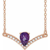 Collier de 40 cm (16 pouces) en or 14 carats, améthyste rose naturelle et diamants naturels (0,06 carat au total).