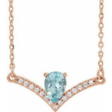 Collier en or rose 14 carats, aigue-marine naturelle et diamants naturels (0,06 carat au total), 45,7 cm (18 pouces).