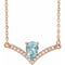 Collier en or rose 14 carats, aigue-marine naturelle et diamants naturels (0,06 carat au total), 45,7 cm (18 pouces).