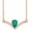 Collier de 40 cm (16 pouces) en or rose 14 carats, orné d'une émeraude naturelle et de diamants naturels (0,06 carat au total).