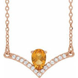 Collier de 45,7 cm (18 pouces) en or rose 14 carats avec citrine naturelle et diamants naturels (0,06 carat au total).