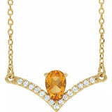 Collier de 40 cm (16 pouces) en or 14 carats avec citrine naturelle jaune et diamants naturels (0,06 carat au total).
