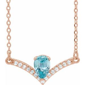 Collier de 45,7 cm (18 pouces) en or rose 14 carats, zircon bleu naturel et diamants naturels (0,06 carat au total).