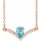 Collier de 45,7 cm (18 pouces) en or rose 14 carats, zircon bleu naturel et diamants naturels (0,06 carat au total).