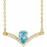 Collier de 40 cm (16 pouces) en or jaune 14 carats, zircon bleu naturel et diamants naturels (0,06 carat au total).