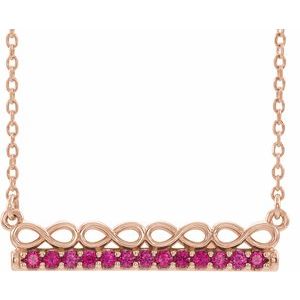 Collier barrette 18 pouces en or rose 14 carats avec rubis naturel et motif infini