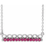 Collier barrette 16 pouces en or blanc 14 carats avec rubis naturel et motif infini