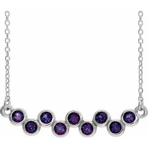 Collier avec barrette sertie de 16 à 18 pouces et alexandrite blanche cultivée en laboratoire en or 14 carats