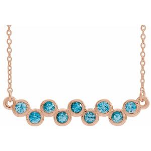 Collier en or rose 14 carats serti clos de zircon bleu naturel et de zircon rose, 40-45 cm