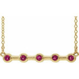 Collier de 40 cm (16 pouces) en or jaune 14 carats serti clos de tourmaline rose naturelle et tourmaline jaune.