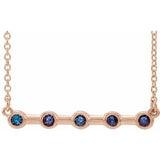 Collier barre de 45,7 cm (18 pouces) en or rose 14 carats avec alexandrite de laboratoire sertie clos.