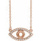 Collier œil protecteur en or rose 14 carats, saphir blanc naturel rond de 3,5 mm, serti semi-serti, 40,6 cm (16 pouces).
