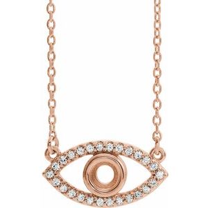 Collier œil protecteur en or rose 14 carats, saphir blanc naturel rond de 3,5 mm, serti semi-serti, 45,7 cm (18 pouces).