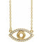 Collier œil protecteur semi-serti en or jaune 14 carats, saphir blanc naturel rond de 3,5 mm, 40,6 cm (16 pouces).