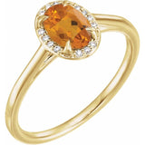 Bague en or jaune 14 carats avec citrine naturelle 7x5 mm et diamants naturels (0,03 carat au total).