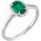 Bague en or 14 carats avec émeraude de laboratoire blanche de 7 x 5 mm et diamants naturels (0,03 carat au total).