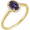 Bague en or jaune 14 carats avec alexandrite de laboratoire de 7 x 5 mm et diamants naturels (0,03 carat au total).