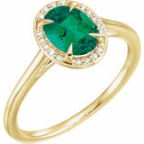 Bague en or 14 carats sertie d'une émeraude de laboratoire jaune 8x6 mm et de diamants naturels (0,04 carat au total).