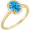 Bague en or jaune 14 carats avec topaze bleue suisse naturelle (8 x 6 mm) et diamants naturels (0,04 carat au total).