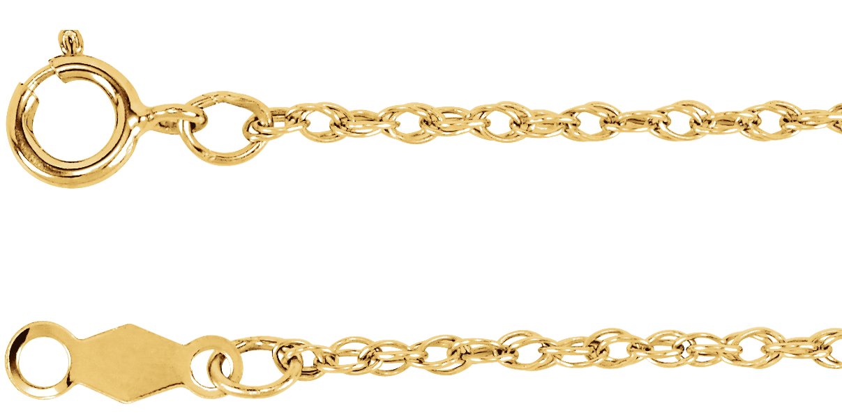 14K Yellow Gold 1.25 mm Rope 7" Chain
