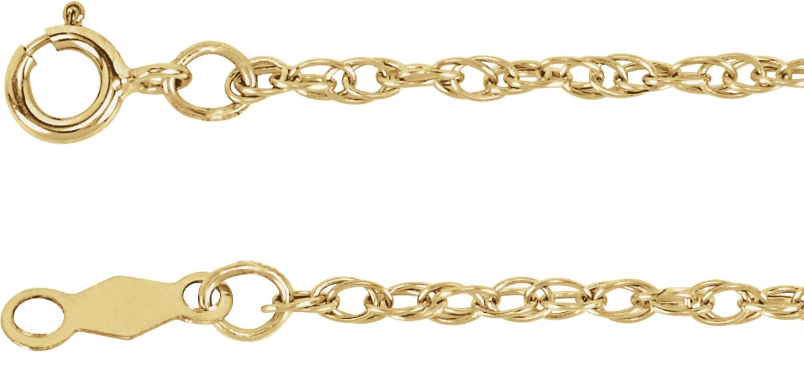 14K Yellow Gold 1.5 mm Rope 7" Chain
