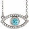 Collier œil protecteur en or blanc 14 carats, zircon bleu naturel et saphir blanc naturel, 40 cm