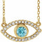 Collier œil protecteur en or jaune 14 carats, zircon naturel et saphir blanc naturel, 40 cm