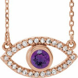Collier œil protecteur en or rose 14 carats, améthyste naturelle et saphir blanc naturel, 40 cm