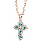 Collier croix en or rose 14 carats et aigue-marine naturelle, 40-45 cm