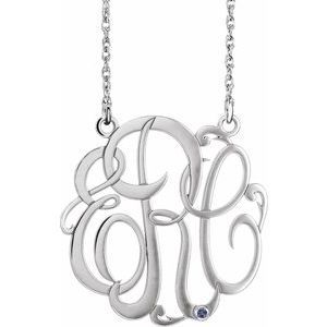 Collier monogramme 3 initiales en zircon bleu imitation blanc 14 carats, 25 mm, 45,7 cm (18 pouces)