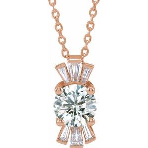 Collier en or rose 14 carats, saphir blanc naturel et diamants naturels (0,25 carat au total), 40-45 cm