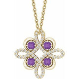 Collier trèfle 18 pouces en or 14 carats, améthyste jaune naturelle et diamants naturels (0,25 carat au total),