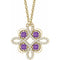 Collier trèfle 18 pouces en or 14 carats, améthyste jaune naturelle et diamants naturels (0,25 carat au total),