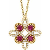 Collier trèfle 18 pouces (45,7 cm) en or 14 carats, rubis de laboratoire jaune et diamants (0,05 carat au total).
