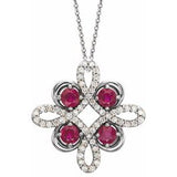 Collier trèfle 18 pouces (45,7 cm) en or 14 carats, rubis blanc de laboratoire et diamants (0,06 carat au total).