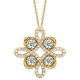 Collier trèfle en or jaune 14 carats serti de diamants naturels (0,3 carat au total), 45,7 cm (18 pouces).