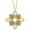 Collier trèfle 18 pouces en or 14 carats, péridot naturel jaune et diamants naturels (0,25 carat au total), orné d'un péridot naturel et de diamants naturels (0,05 carat au total).