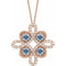 Collier trèfle en or rose 14 carats, aigue-marine naturelle et diamants naturels (0,25 carat au total), 45,7 cm (18 pouces).